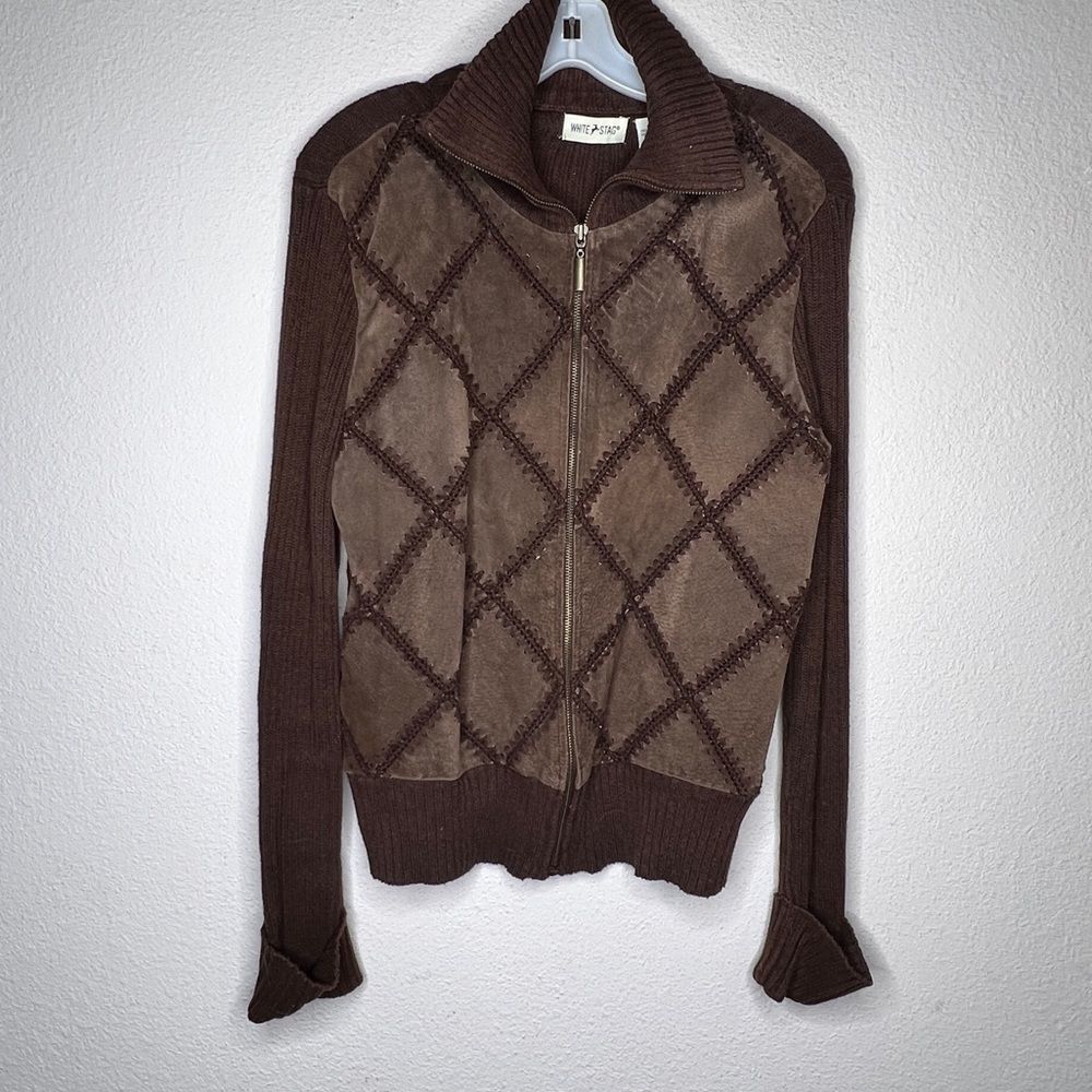 Vintage White Stag Patchwork Suede Zip Sweater - image 6
